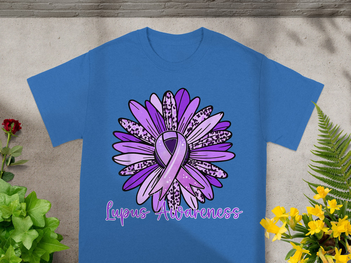 Lupus Awareness Flower Ribbon Graphic T-shirt