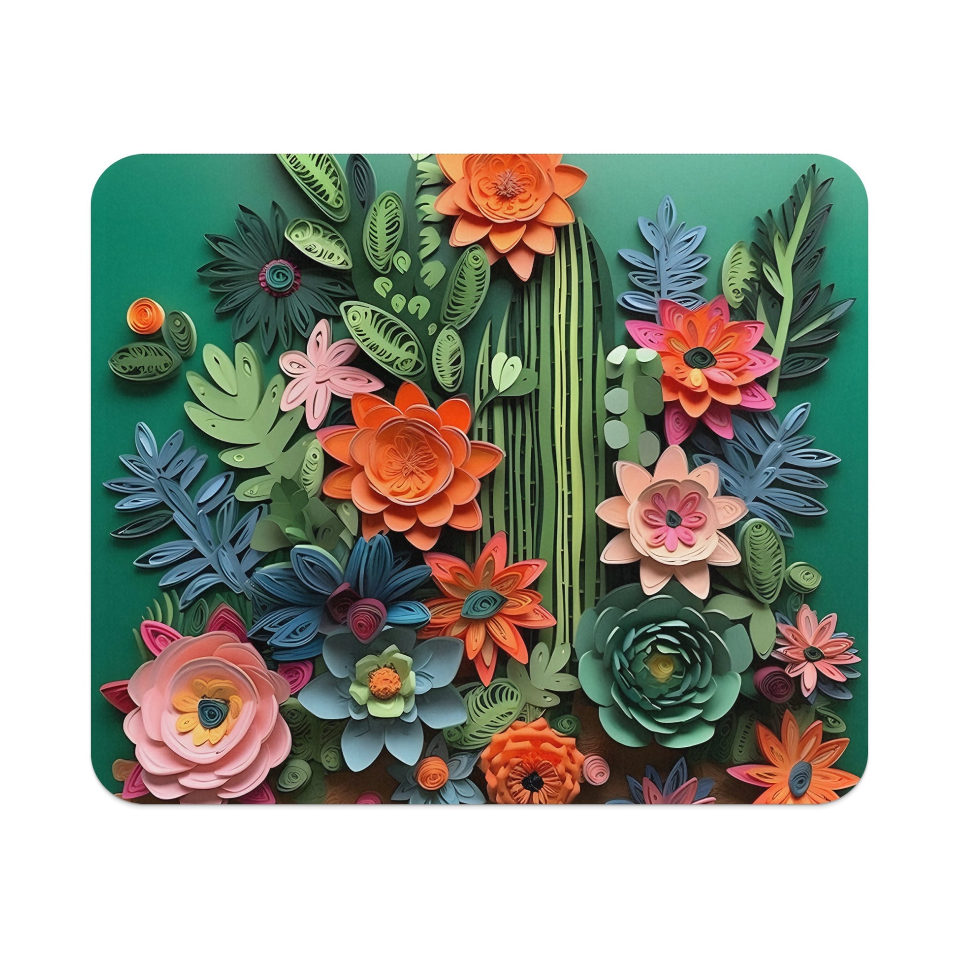 Vibrant Paper Floral Art Decor Green Background Print