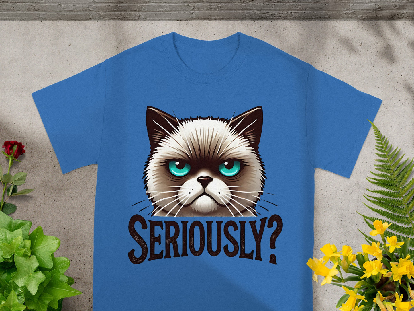 Seriously Grumpy Cat Face Blue T-Shirt