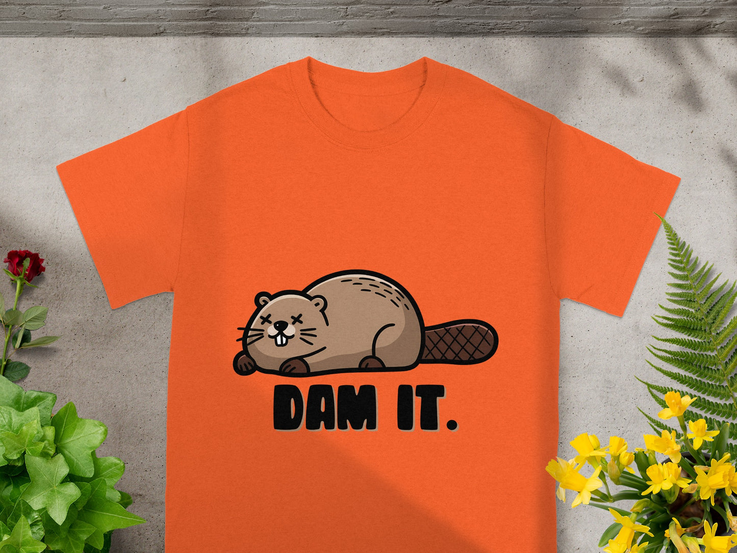 Dam It Beaver Graphic T-Shirt Fun Printed Red Tee