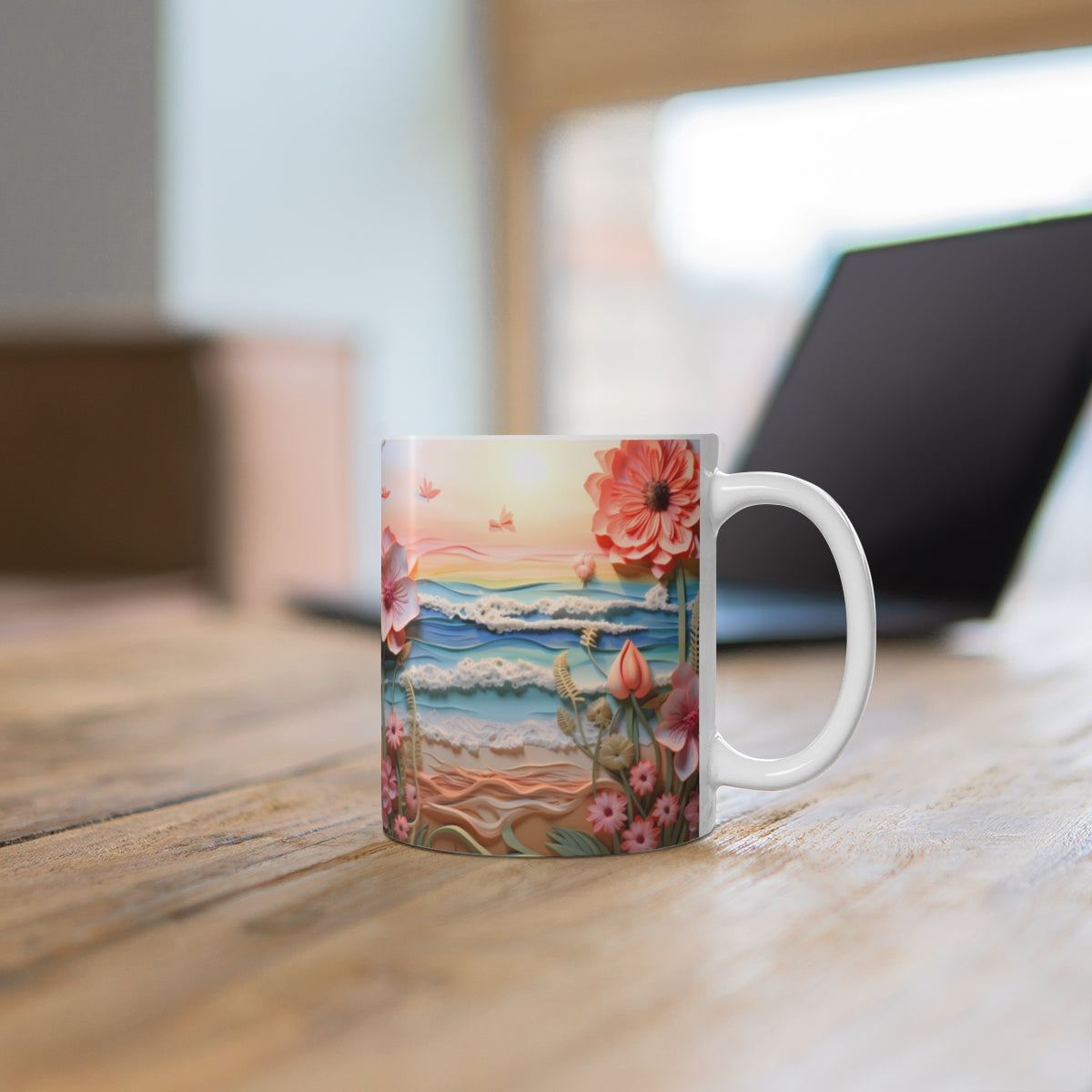 Sunrise Coastal Floral Design Mug for Coffee Lovers