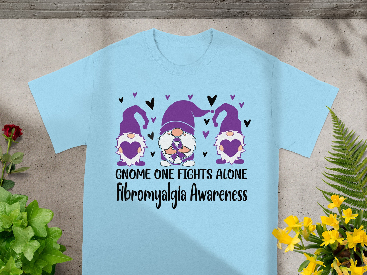 Gnome One Fights Alone Fibromyalgia Awareness Shirt