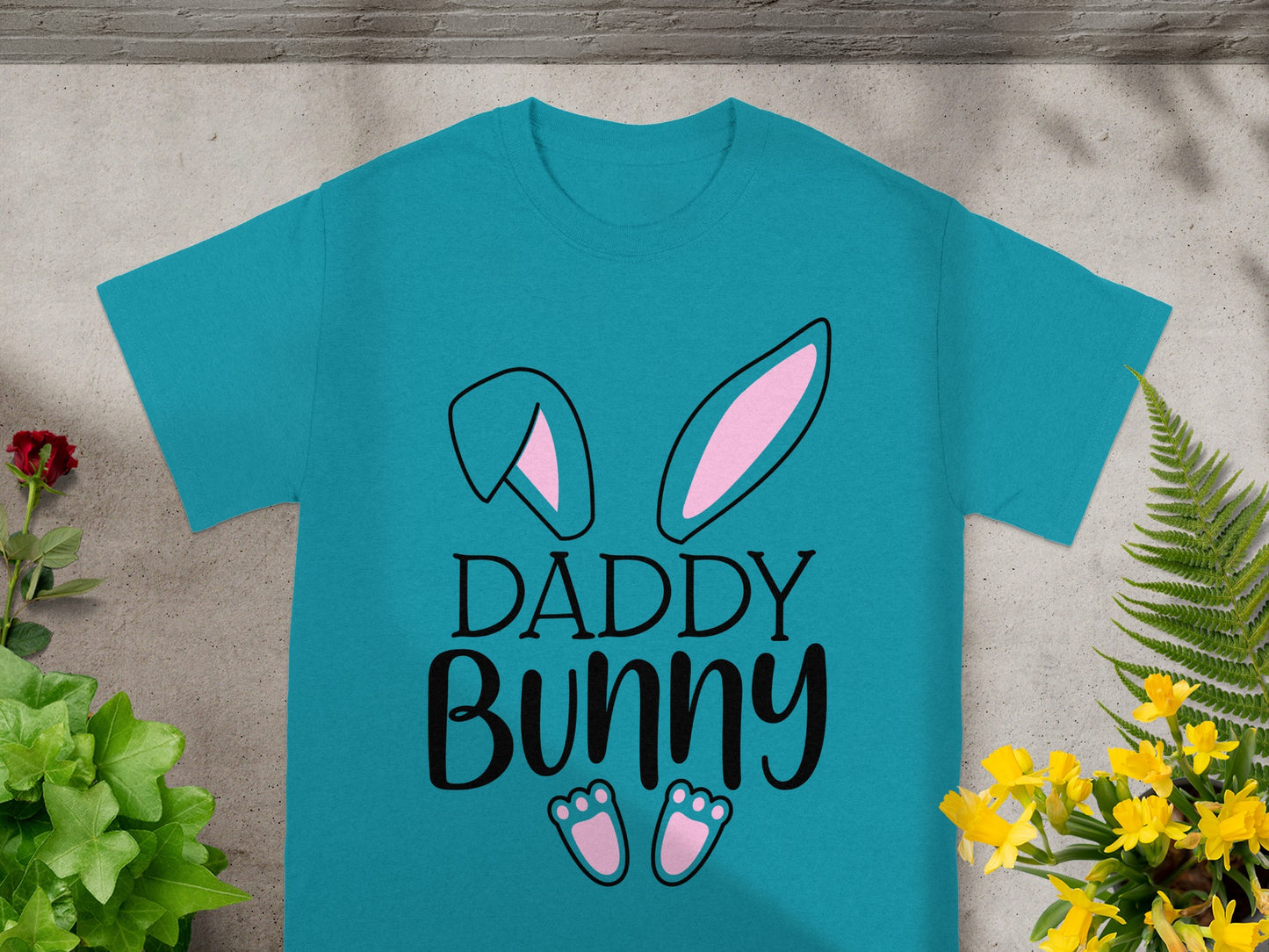 Daddy Bunny Graphic Print Teal Shirt Spring Apparel