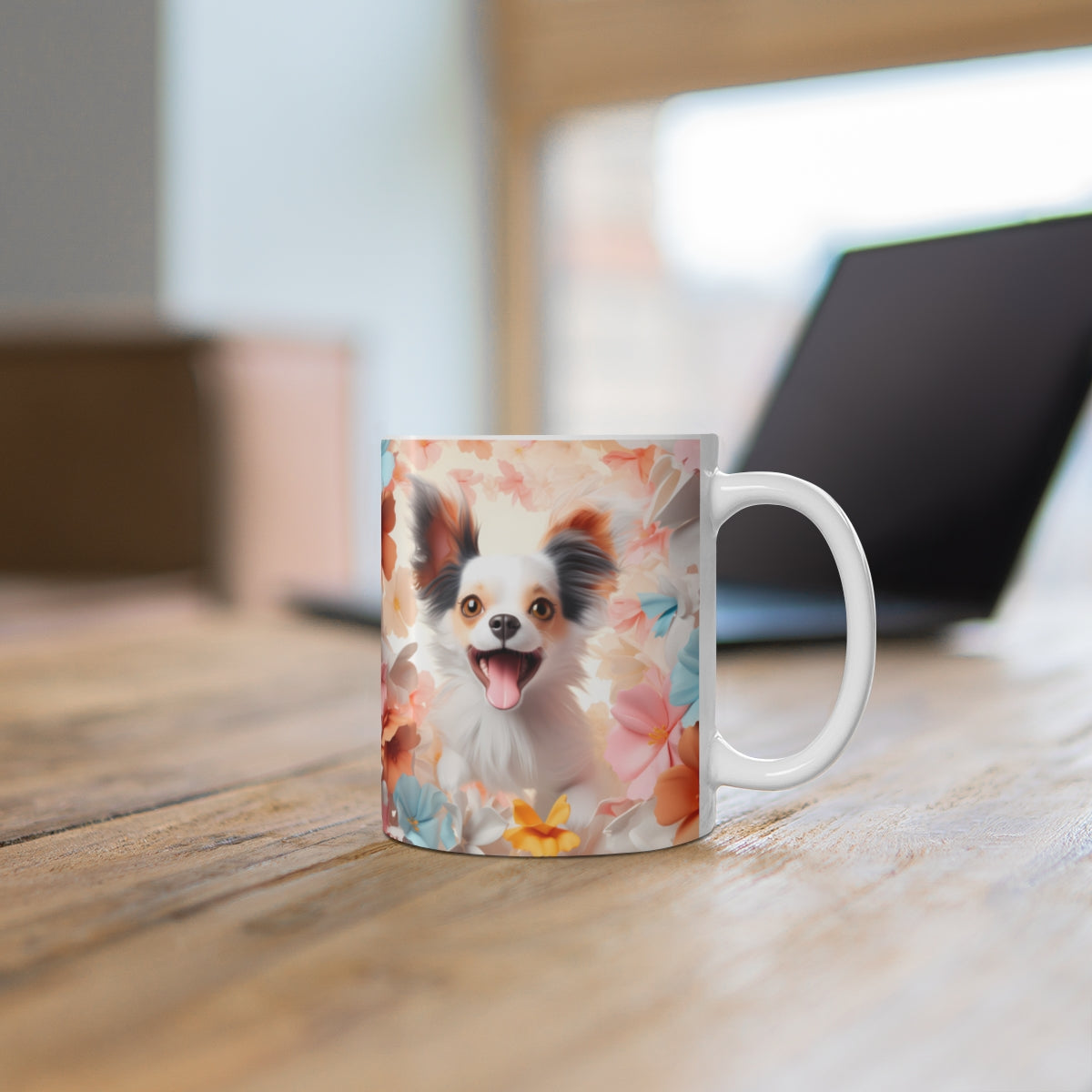 Adorable Dog Surrounded by Flowers Design Mug
