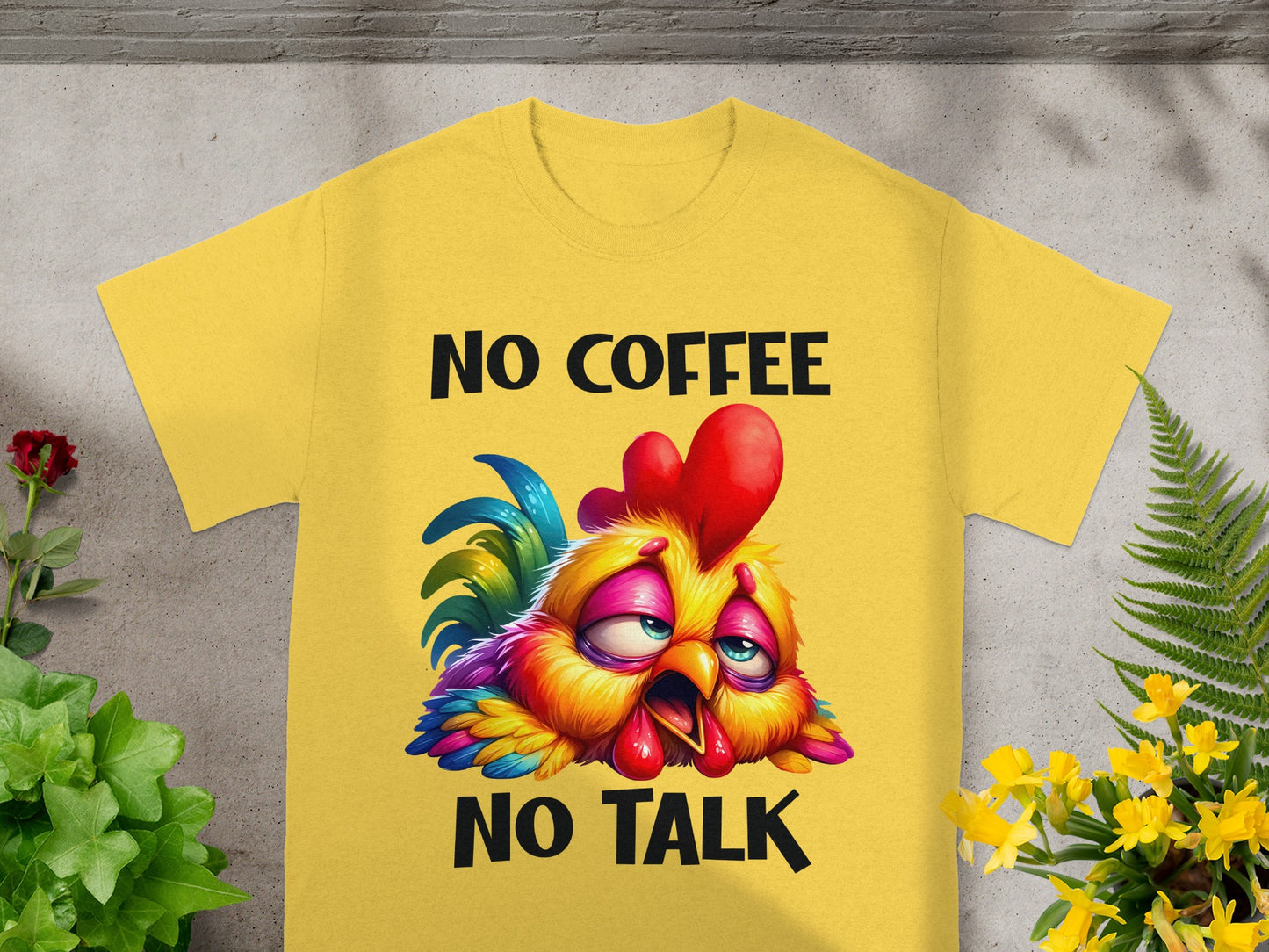 No Coffee No Talk Funny Sleepy Rooster Graphic T-Shirt