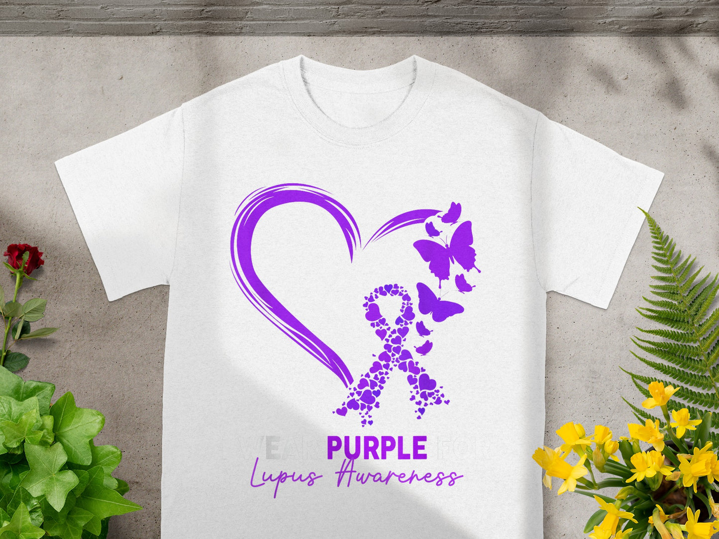 Purple Lupus Awareness Heart and Butterflies Shirt