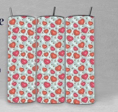 Red and Green tumbler with hearts and green