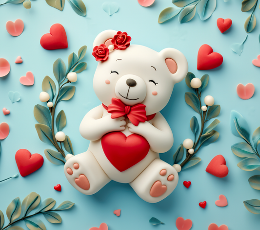 Valentine's Bear with white, blue and red