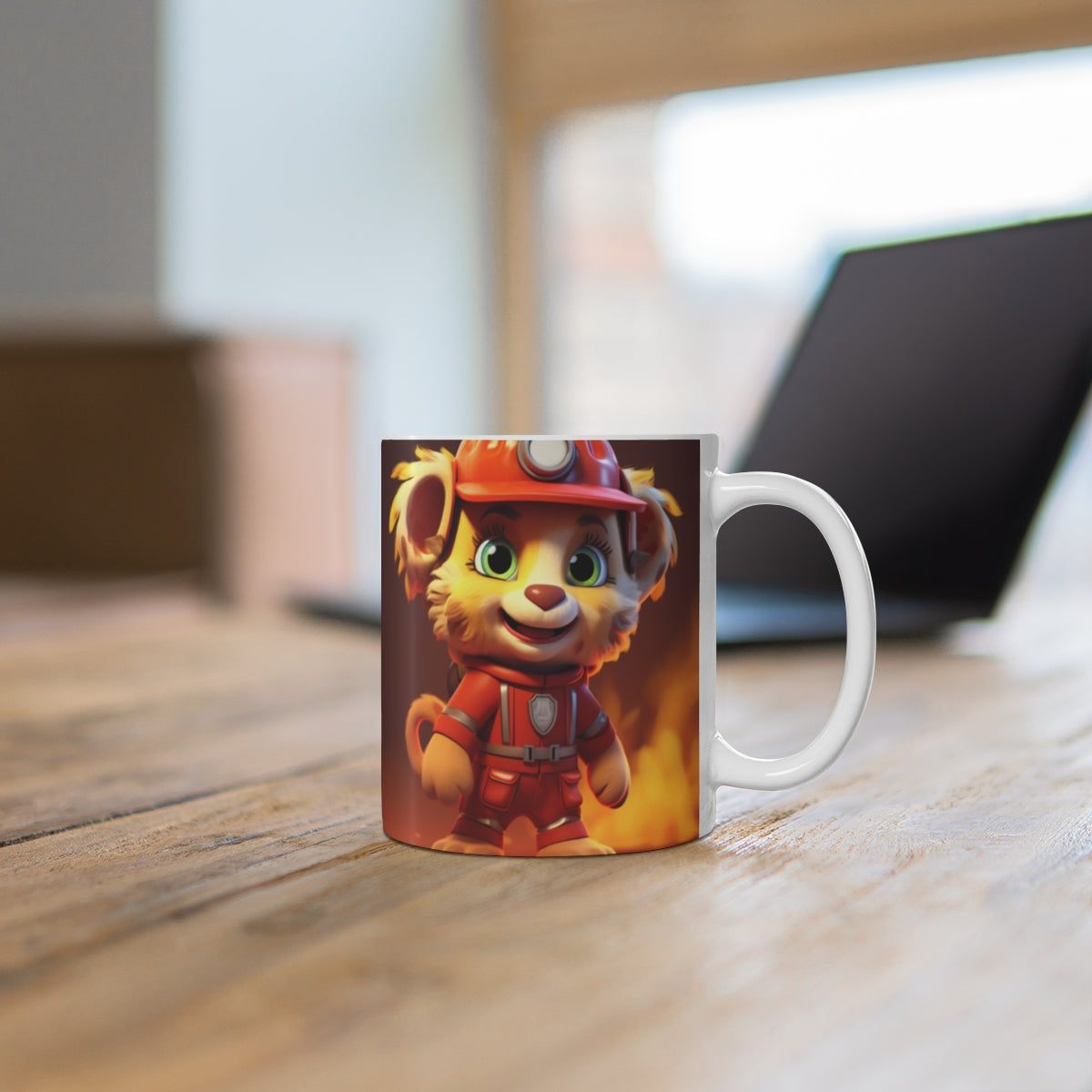 Adorable Firefighter Bear with Green Eyes Mug