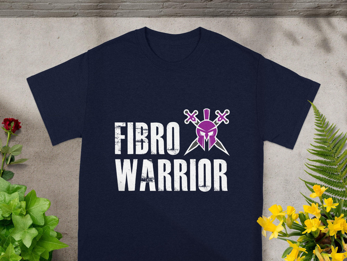 Fibro Warrior Design with Swords on Black T-shirt