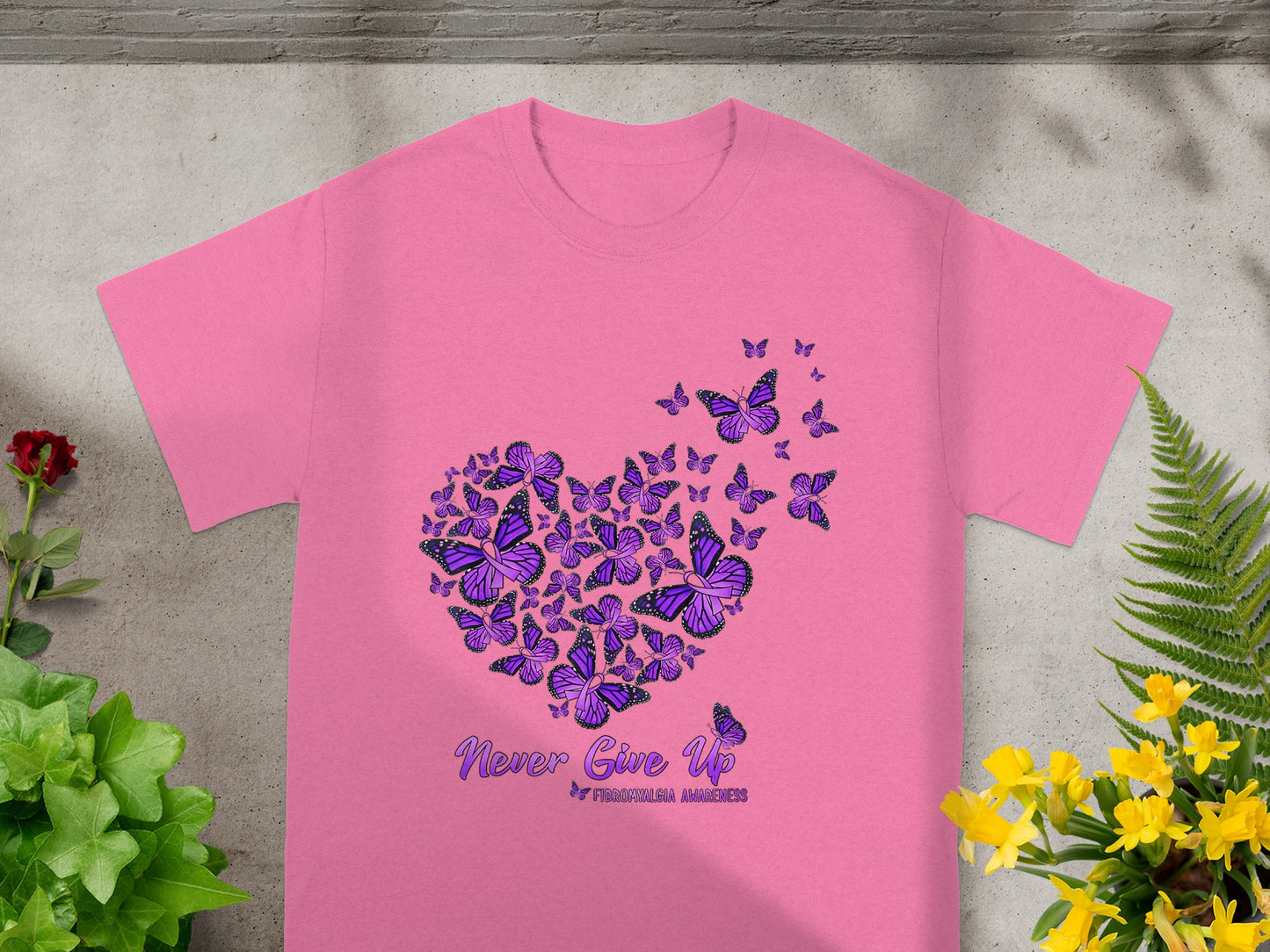 Never Give Up Purple Butterfly T-Shirt for Inspiration