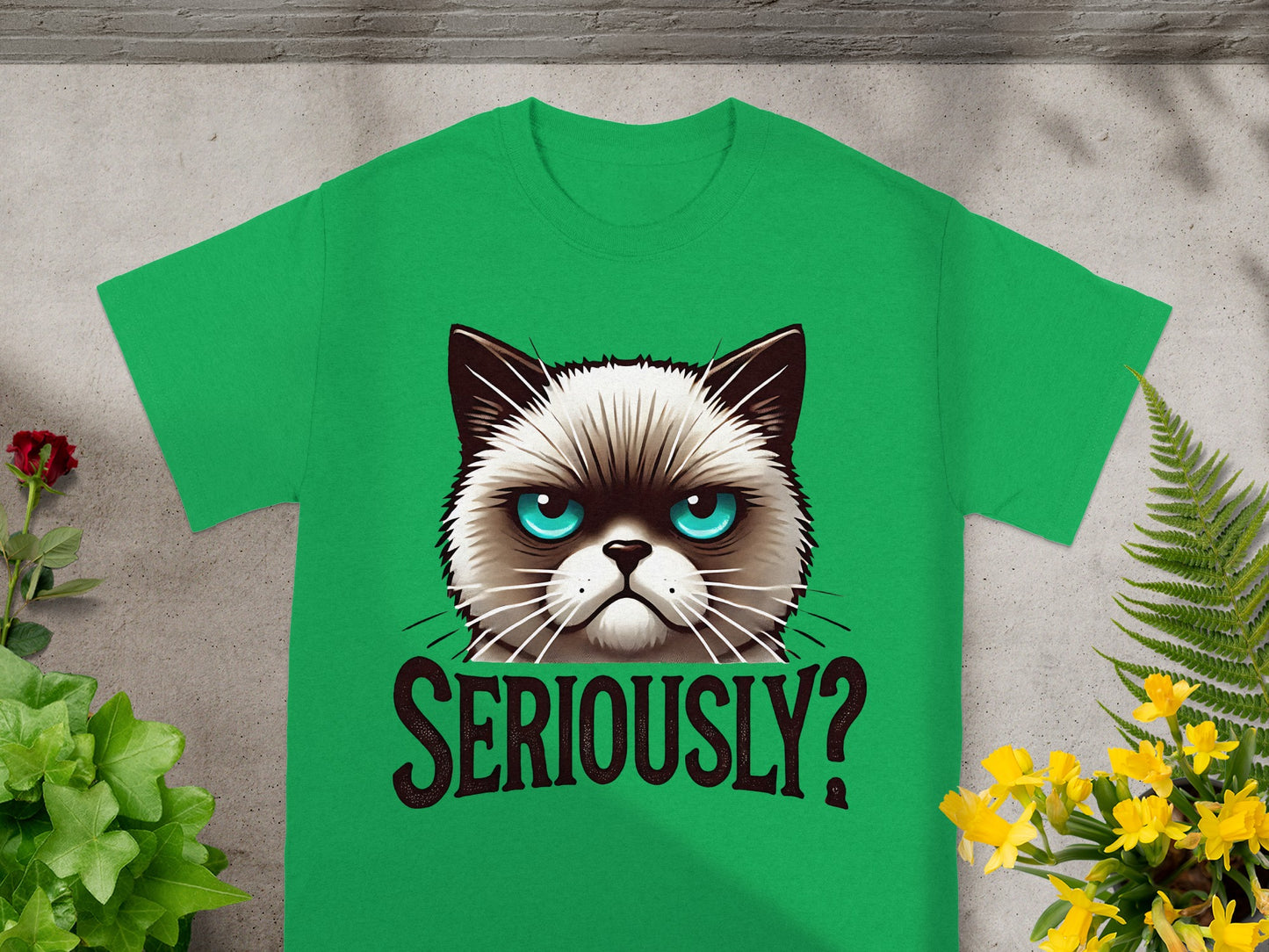 Seriously Cat Face Illustration T-Shirt