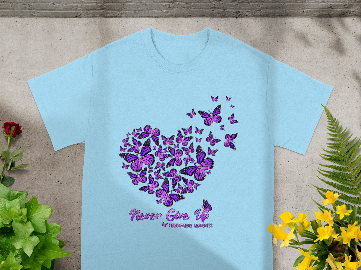 Never Give Up Fibromyalgia Awareness T-shirt