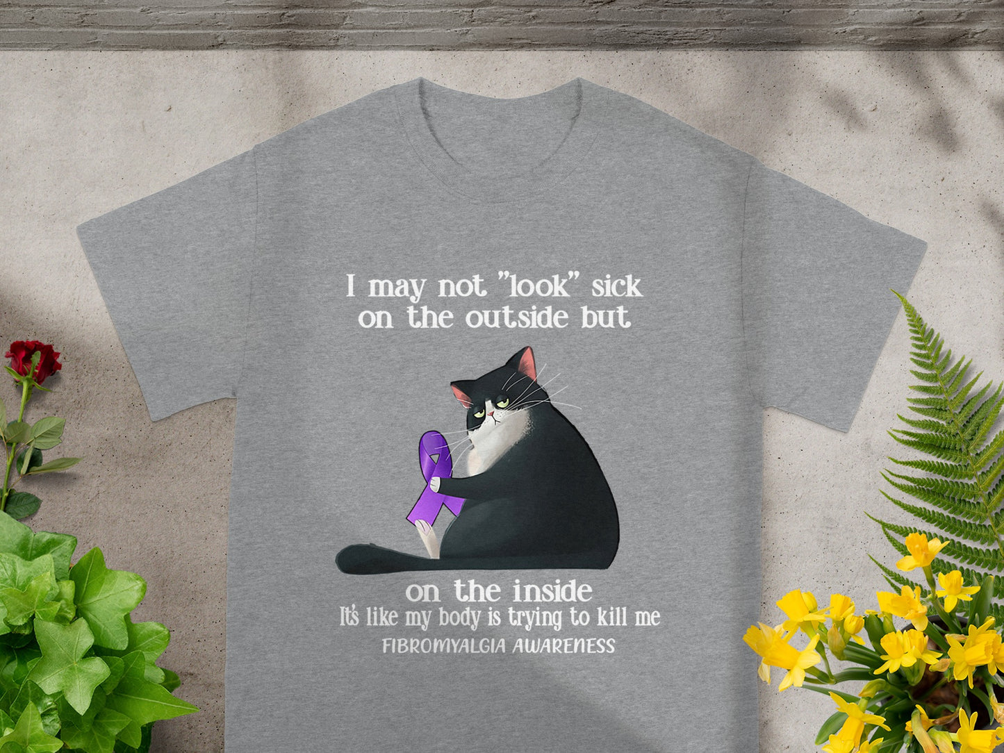 Cat With Fibromyalgia Awareness Graphic Tee Shirt