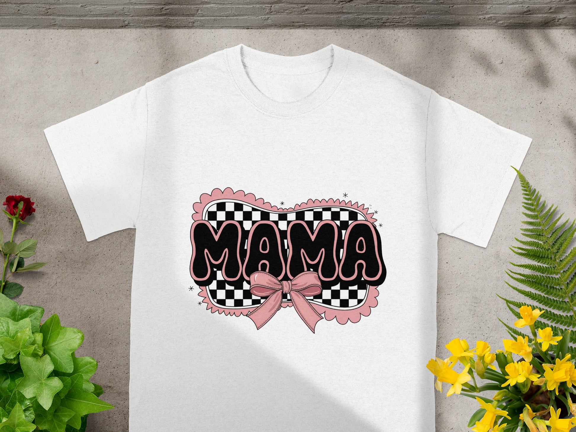 Vintage Mama Checkered and Pink Bow Shirt Product