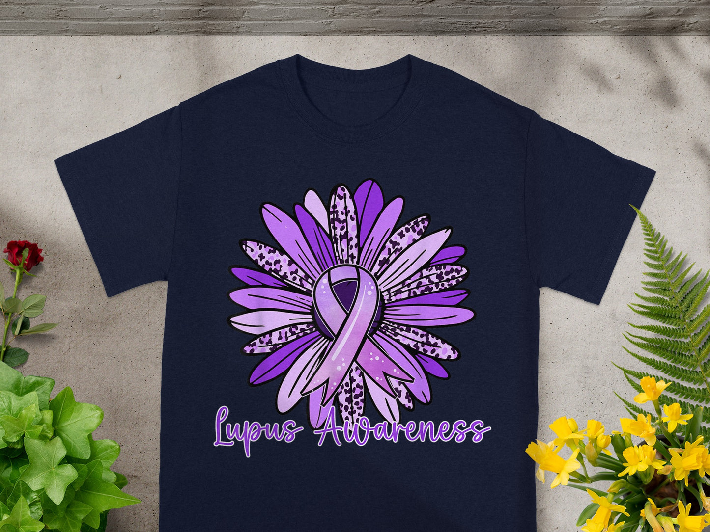 Lupus Awareness Purple Ribbon and Flower Design Shirt