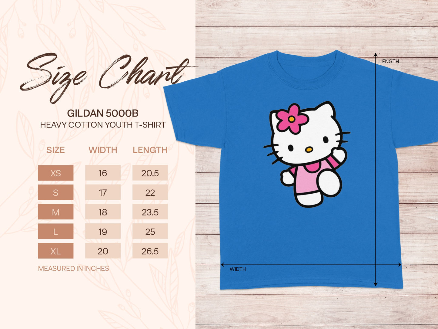 Blue White Cat Pink Bow Gildan 5000B Size Chart T-Shirt product type
