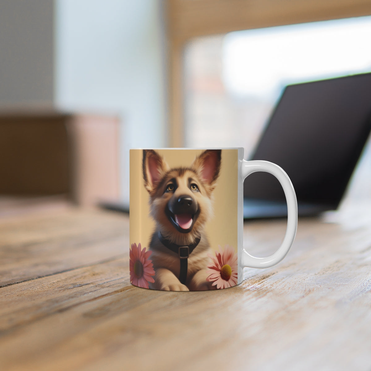 Adorable German Shepherd Puppy Mug with Flowers