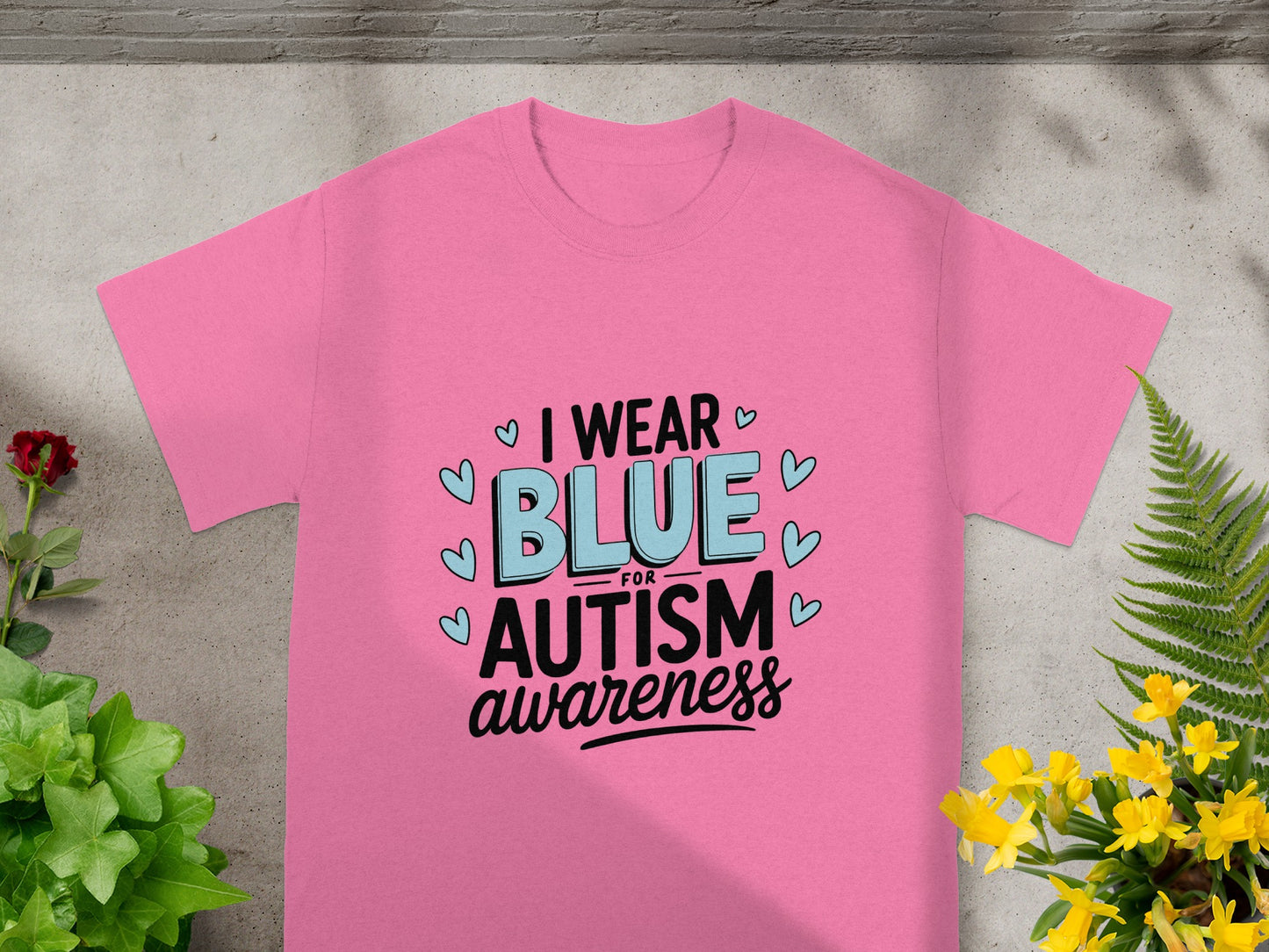I Wear Blue for Autism Awareness Heart Design T-Shirt