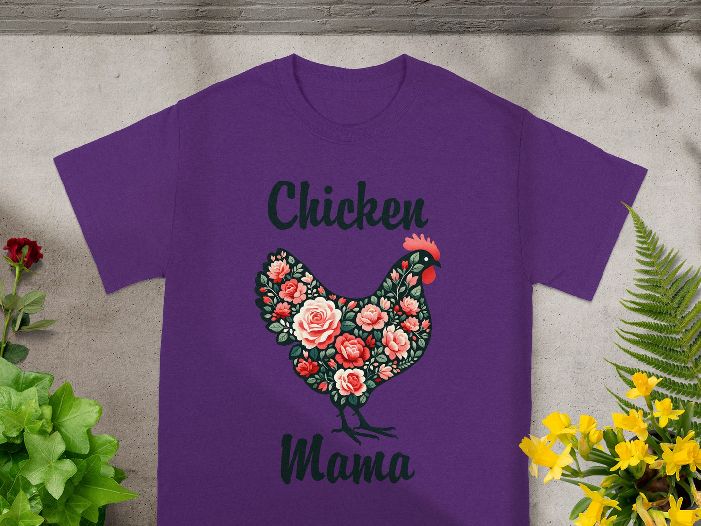 Chicken Mama Floral Design T-Shirt for Enthusiasts