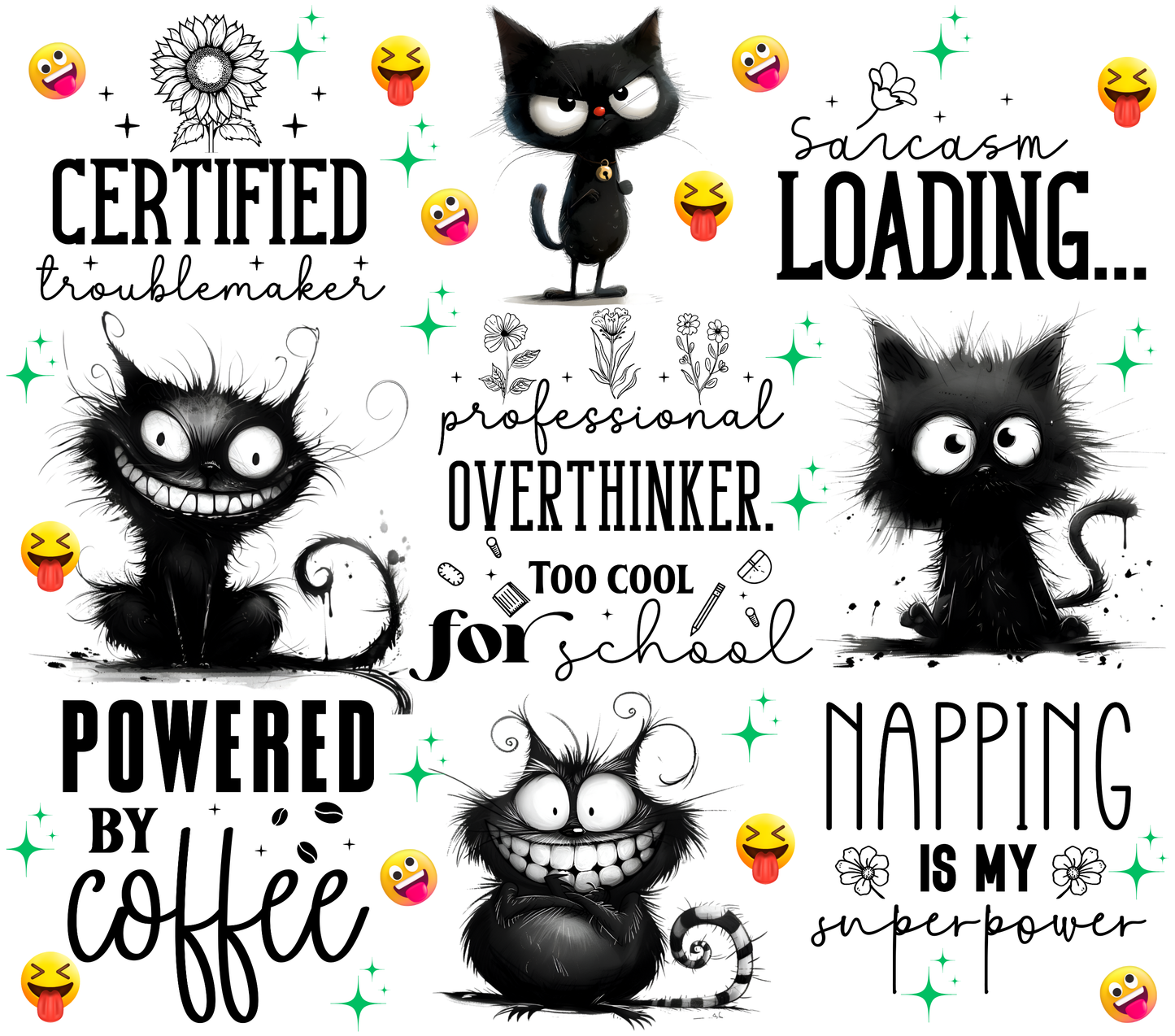 Sarcastic Kitty Tumbler Certified Troublemaker and Powered by Coffee Tumbler