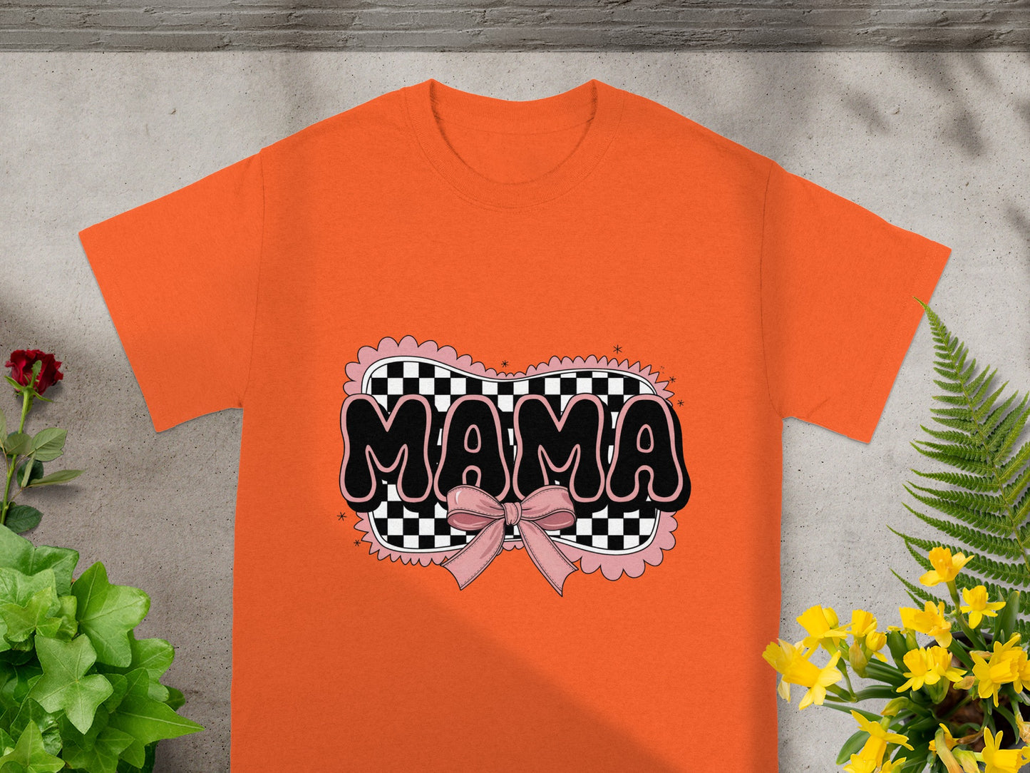 Colorful Mama Graphic Checkered Bow T-Shirt