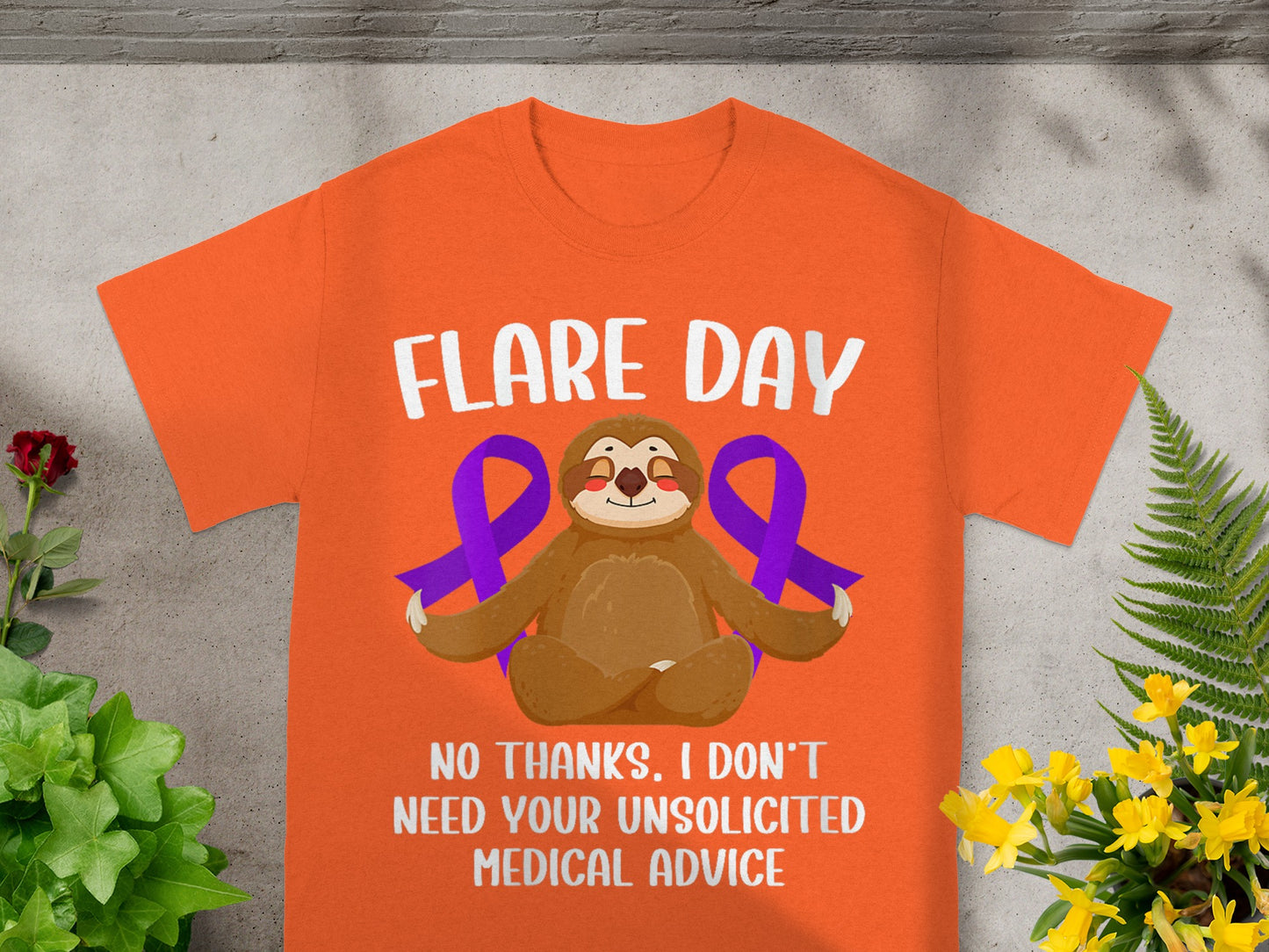 Flare Day Sloth with Purple Ribbon Graphic T-Shirt