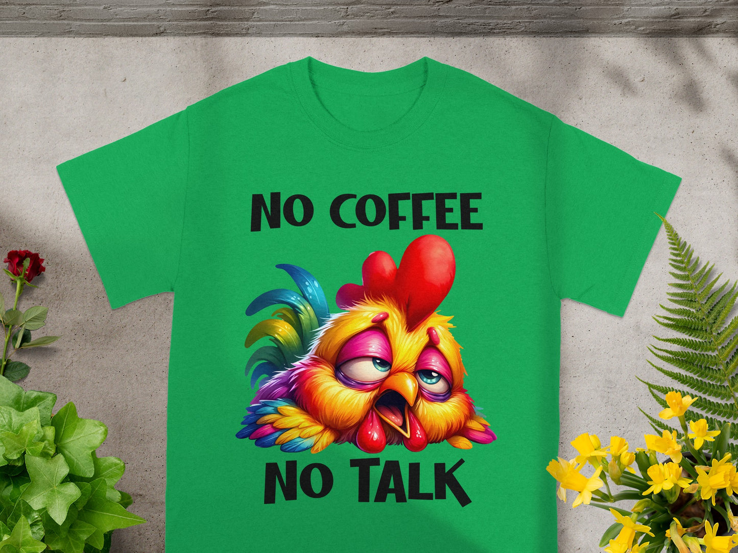 Colorful No Coffee No Talk Funny Chicken T-Shirt