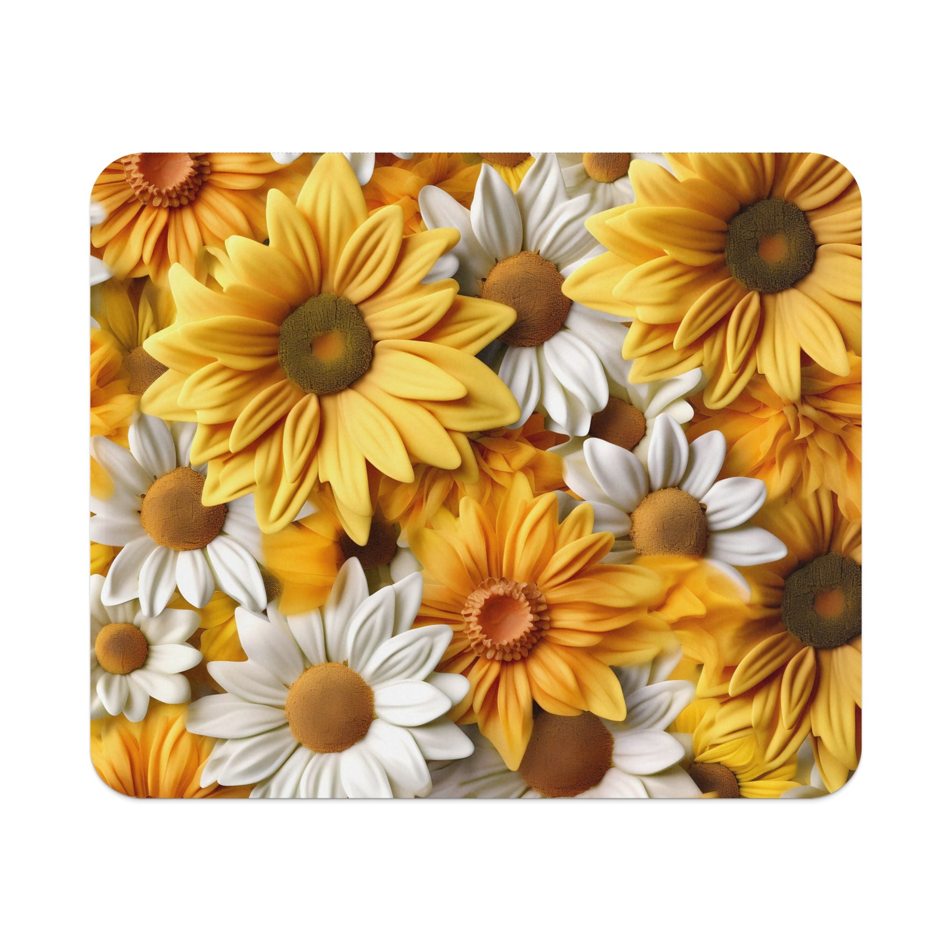 Bright Yellow and White Daisies on Patterned Product