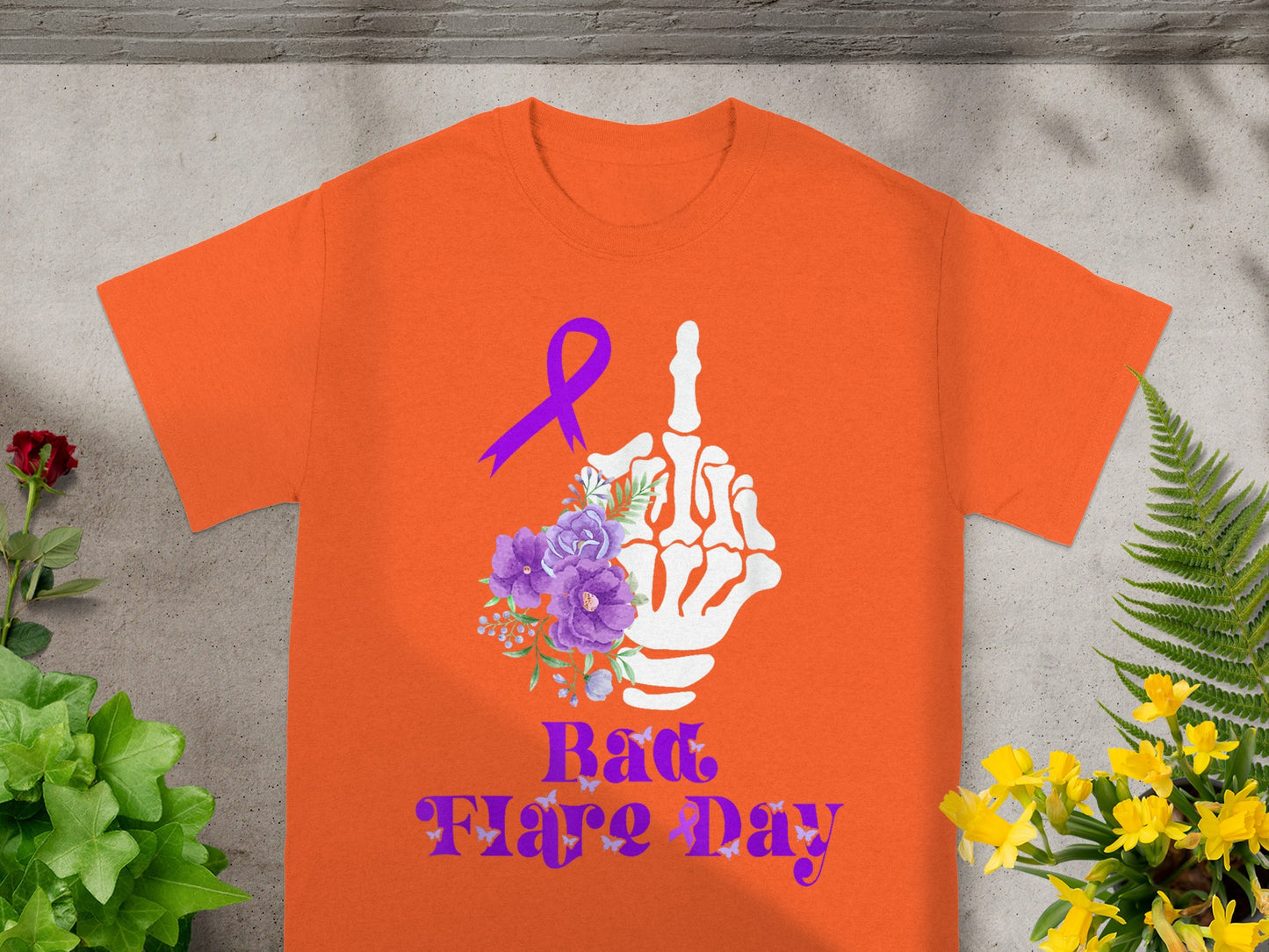 Bad Flare Day Shirt with Skeleton Hand and Ribbon Design