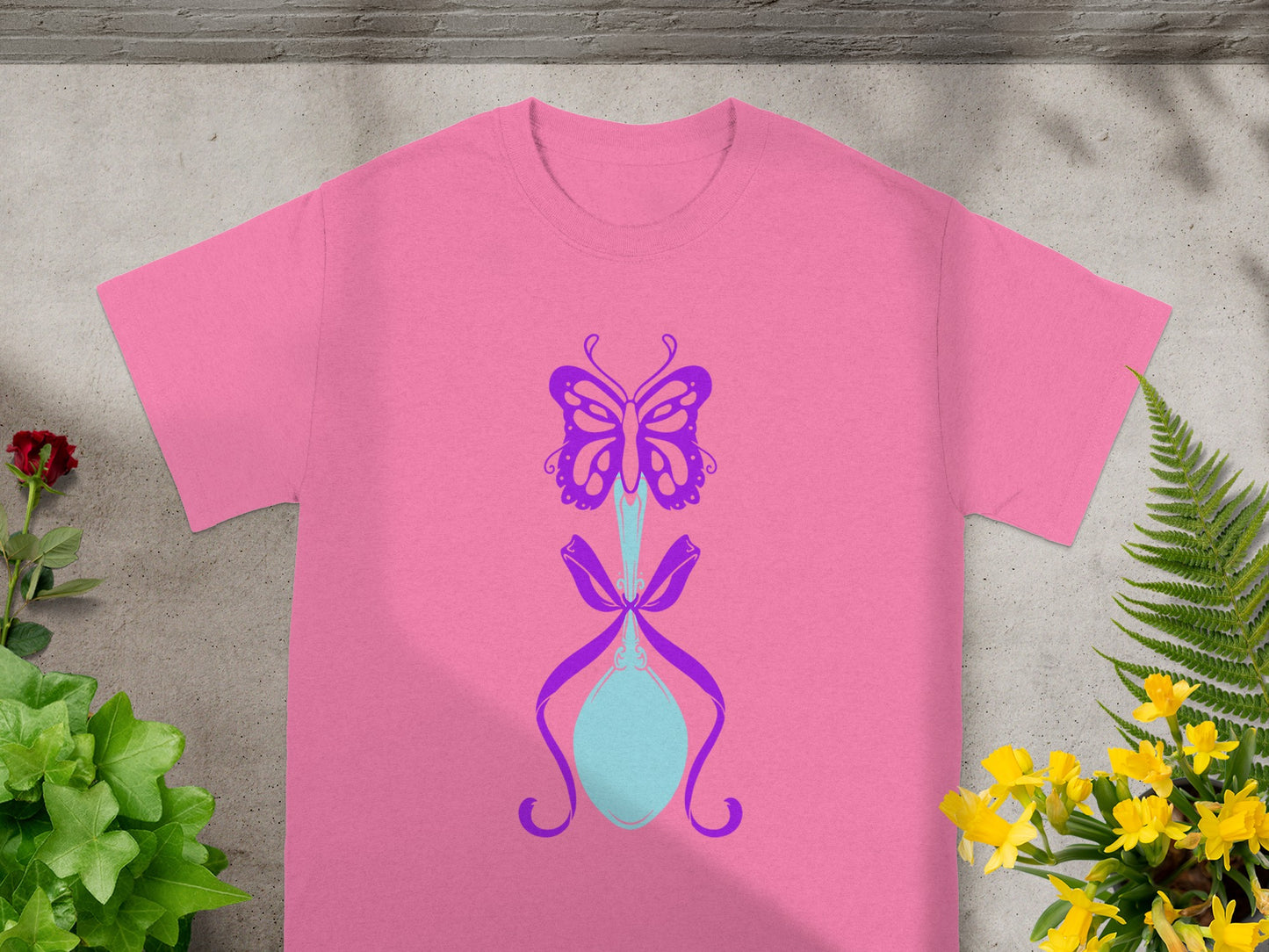Pink Shirt with Butterfly and Ribbon Design Shirt