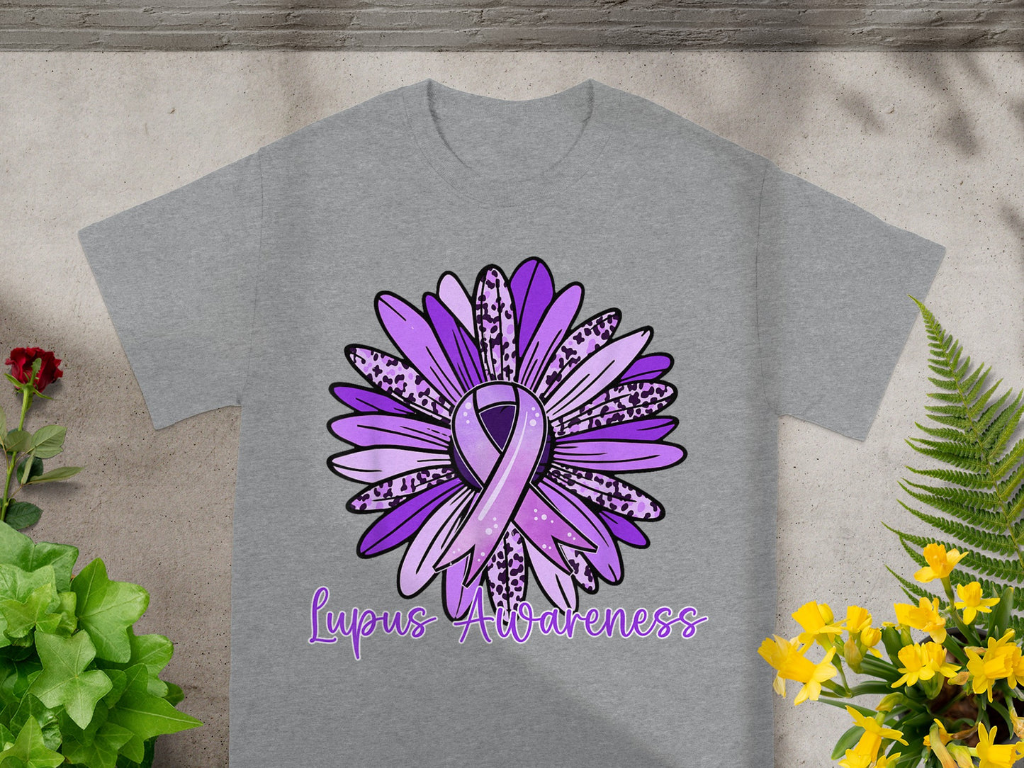 Lupus Awareness Purple Ribbon Flower T-Shirt