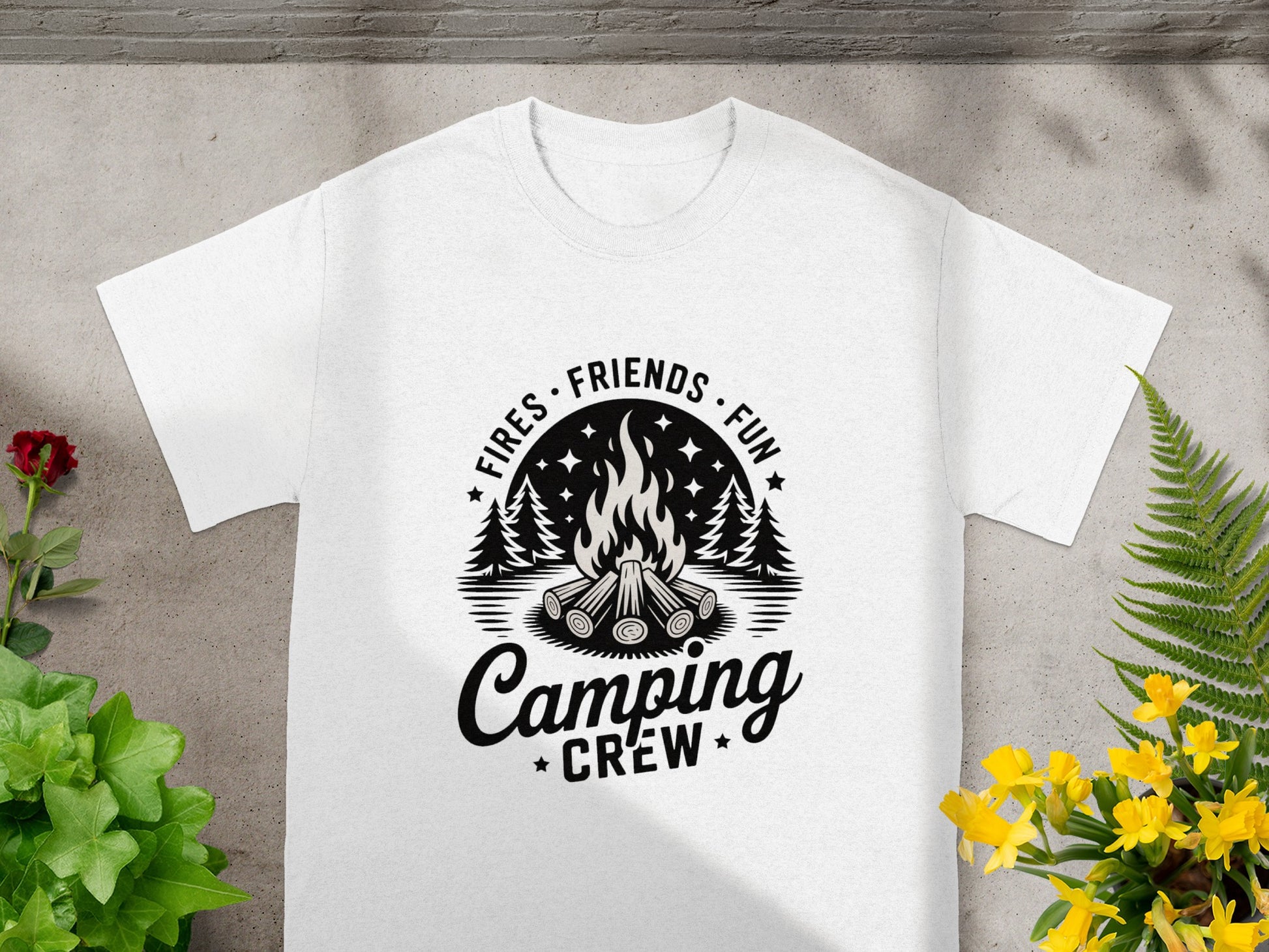Fires Friends Fun Camping Crew T-Shirt for Outdoor Lovers