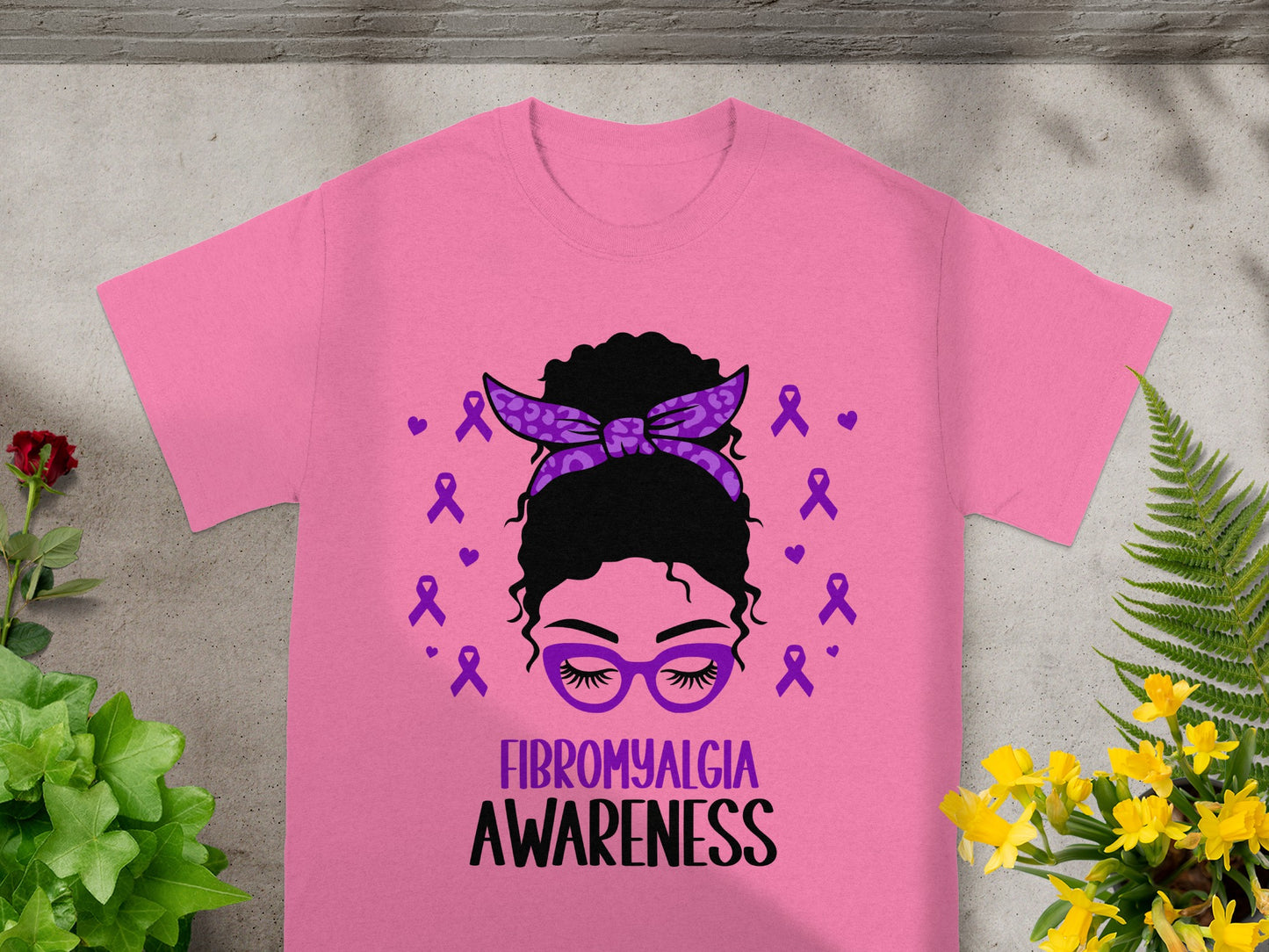Fibromyalgia Awareness Pink Shirt with Purple Ribbons