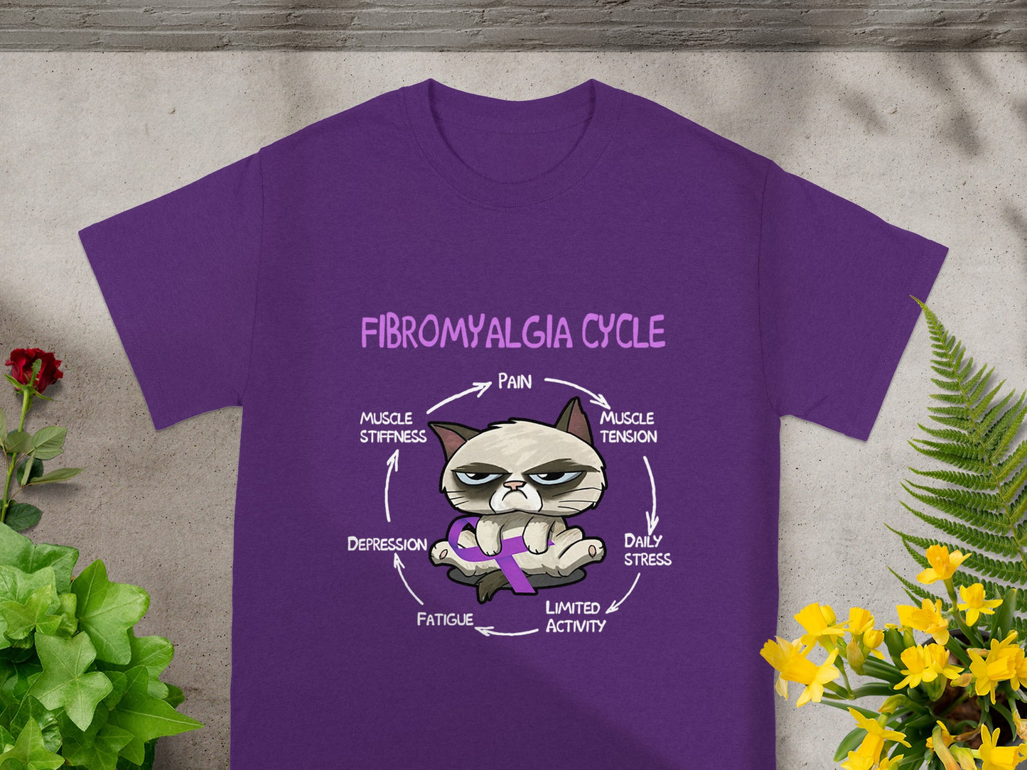 Fibromyalgia Cycle Purple Graphic T-Shirt