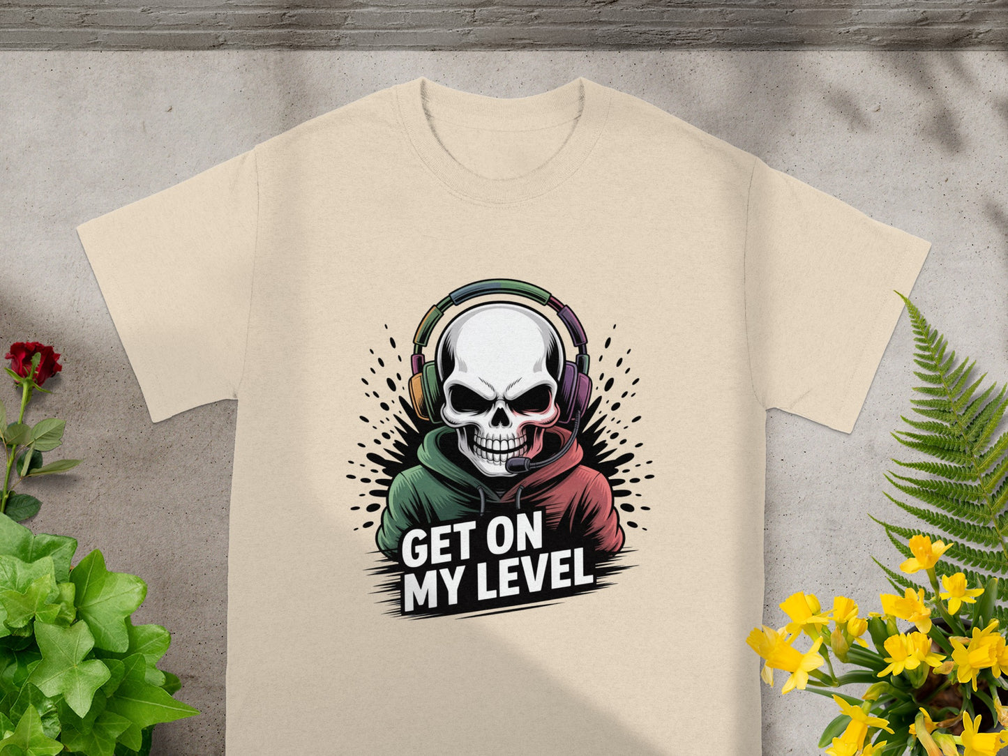Get On My Level Skull Headphones Graphic T-Shirt