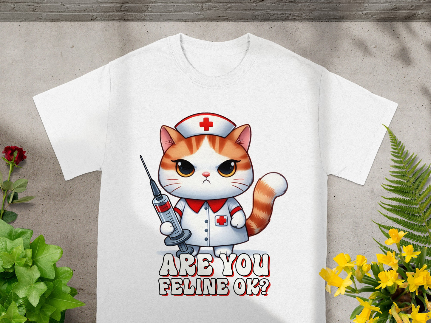 Are You Feline Ok? Cute Nurse Cat T-shirt