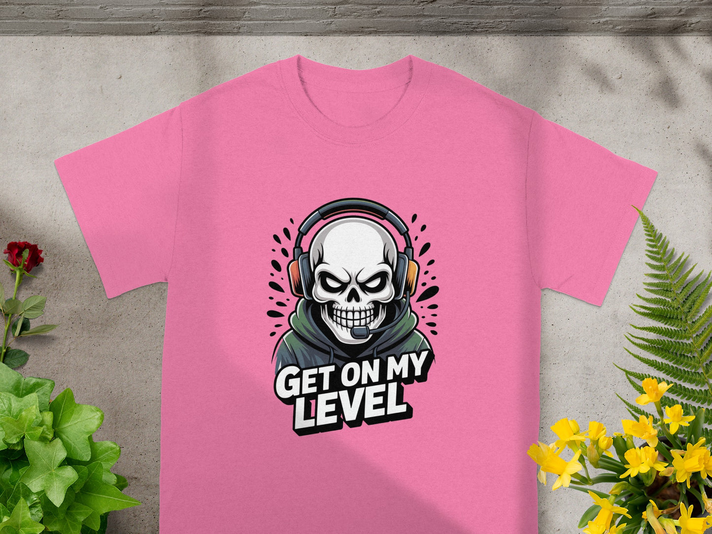 Get On My Level Skull Headphones Graphic T-Shirt