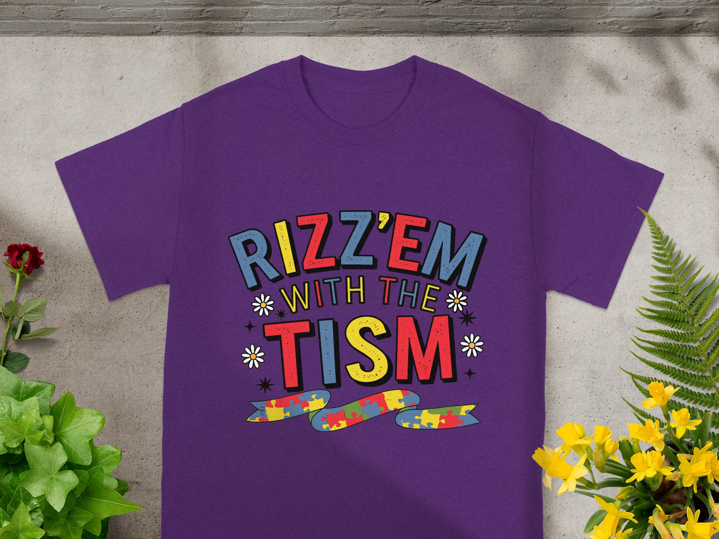 Rizz'em With The Tism Colorful Graphic T-shirt