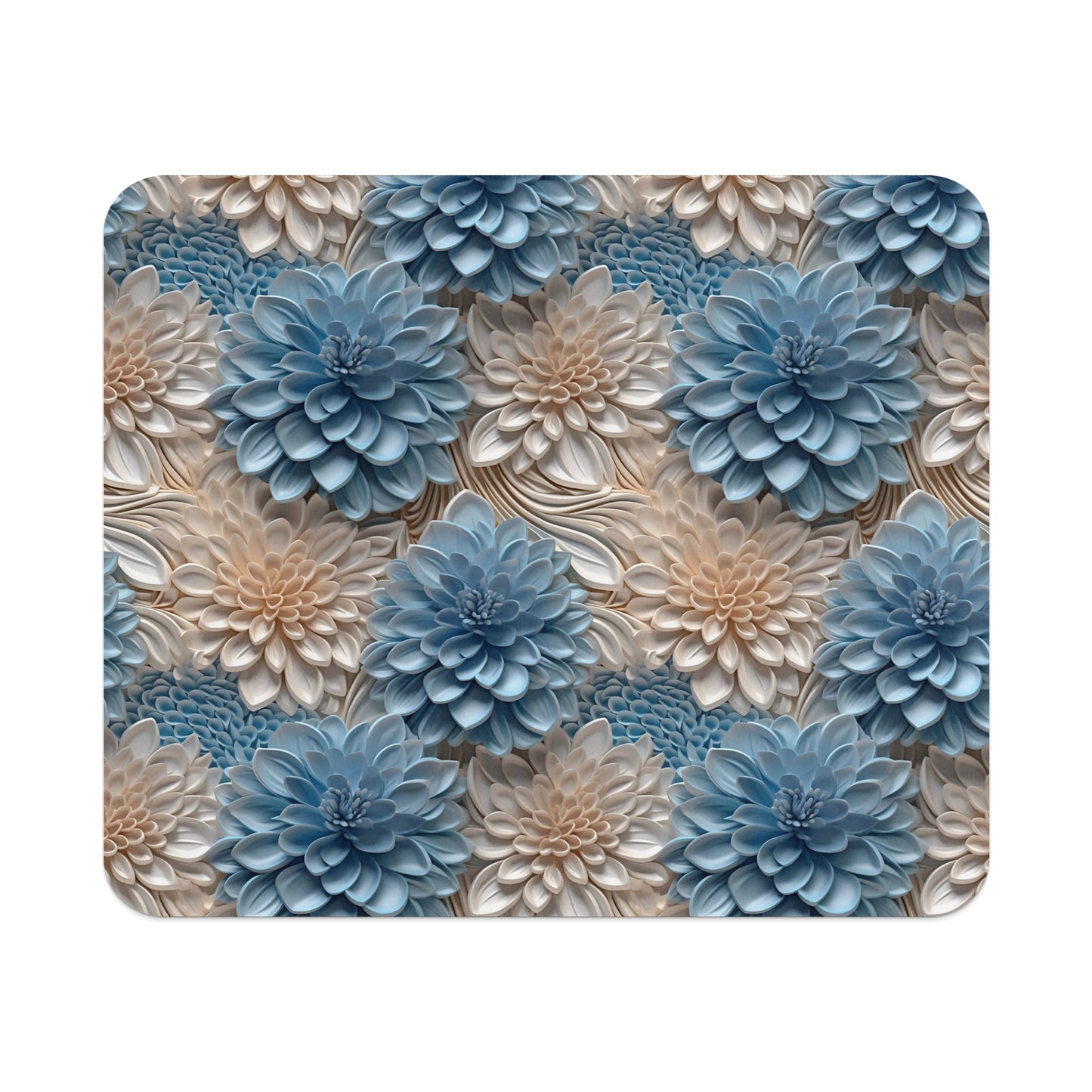 Blue and Beige Floral Pattern Mouse Pad