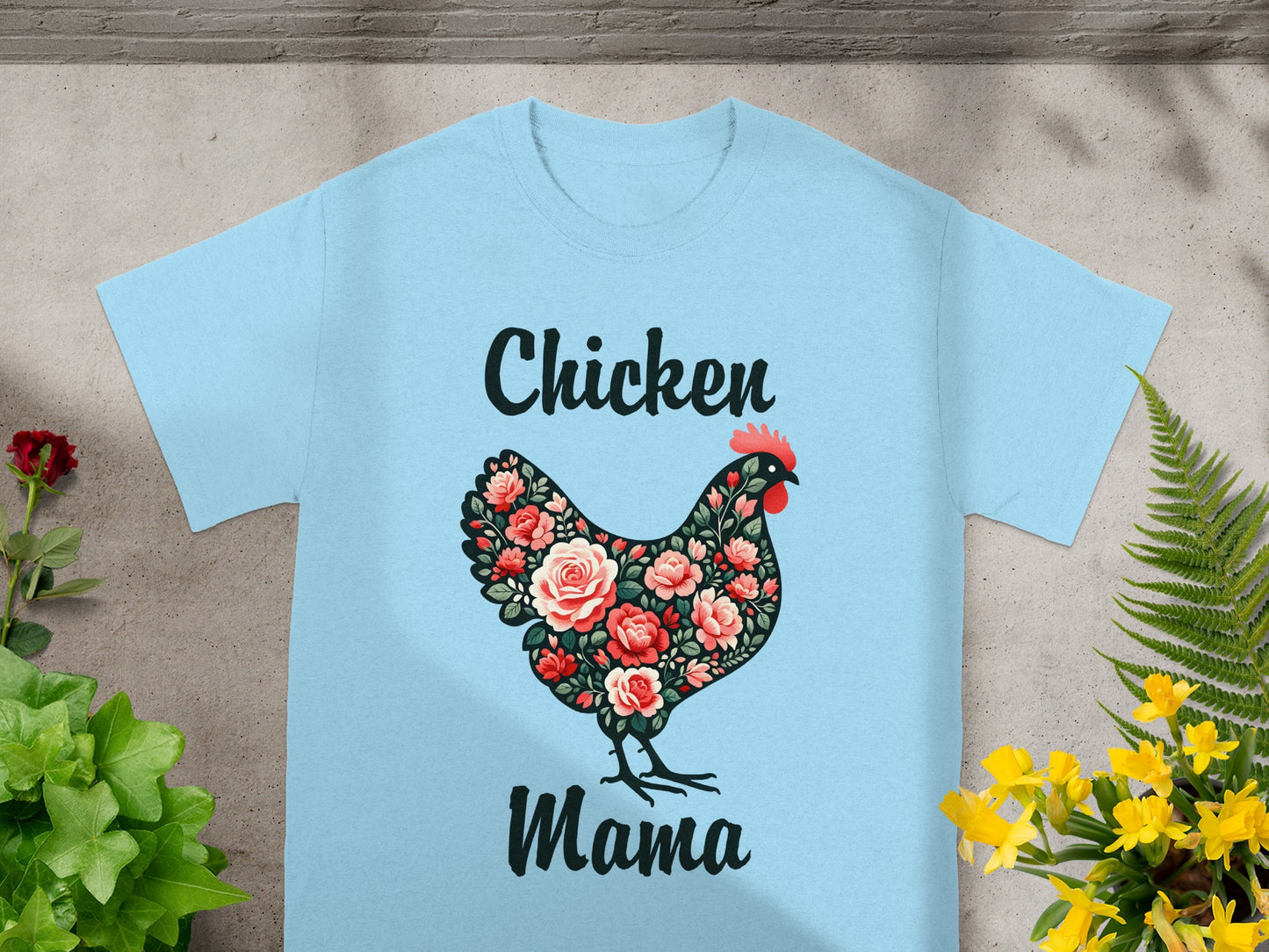 Chicken Mama Graphic Tee with Floral Design Shirt