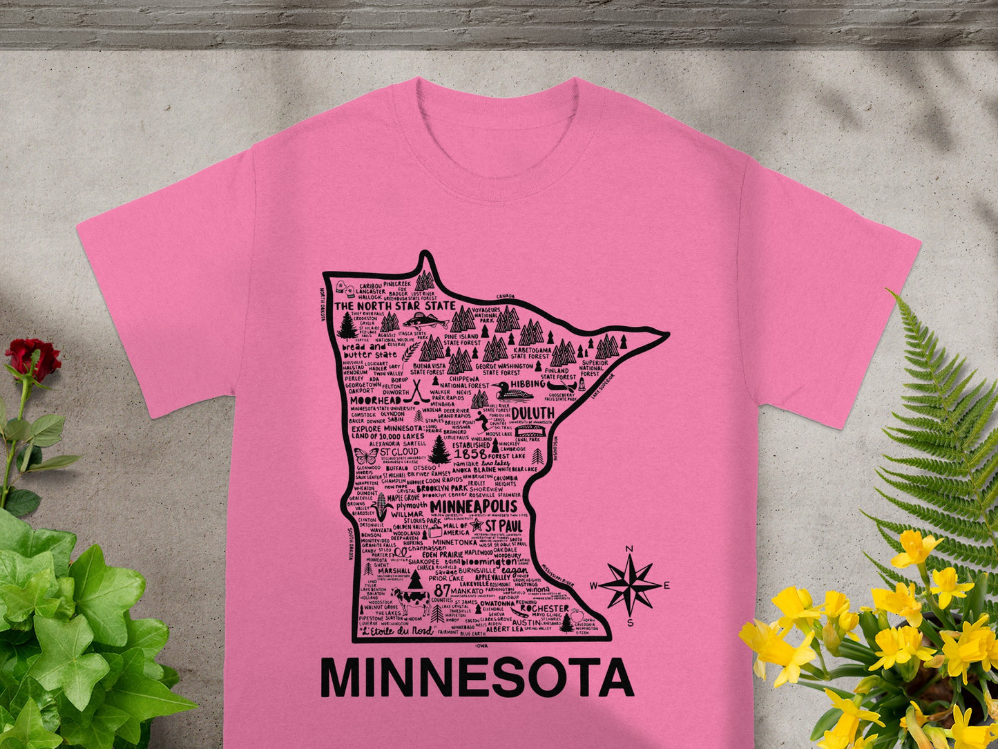Minnesota Map Typography Graphic Pink Shirt Product