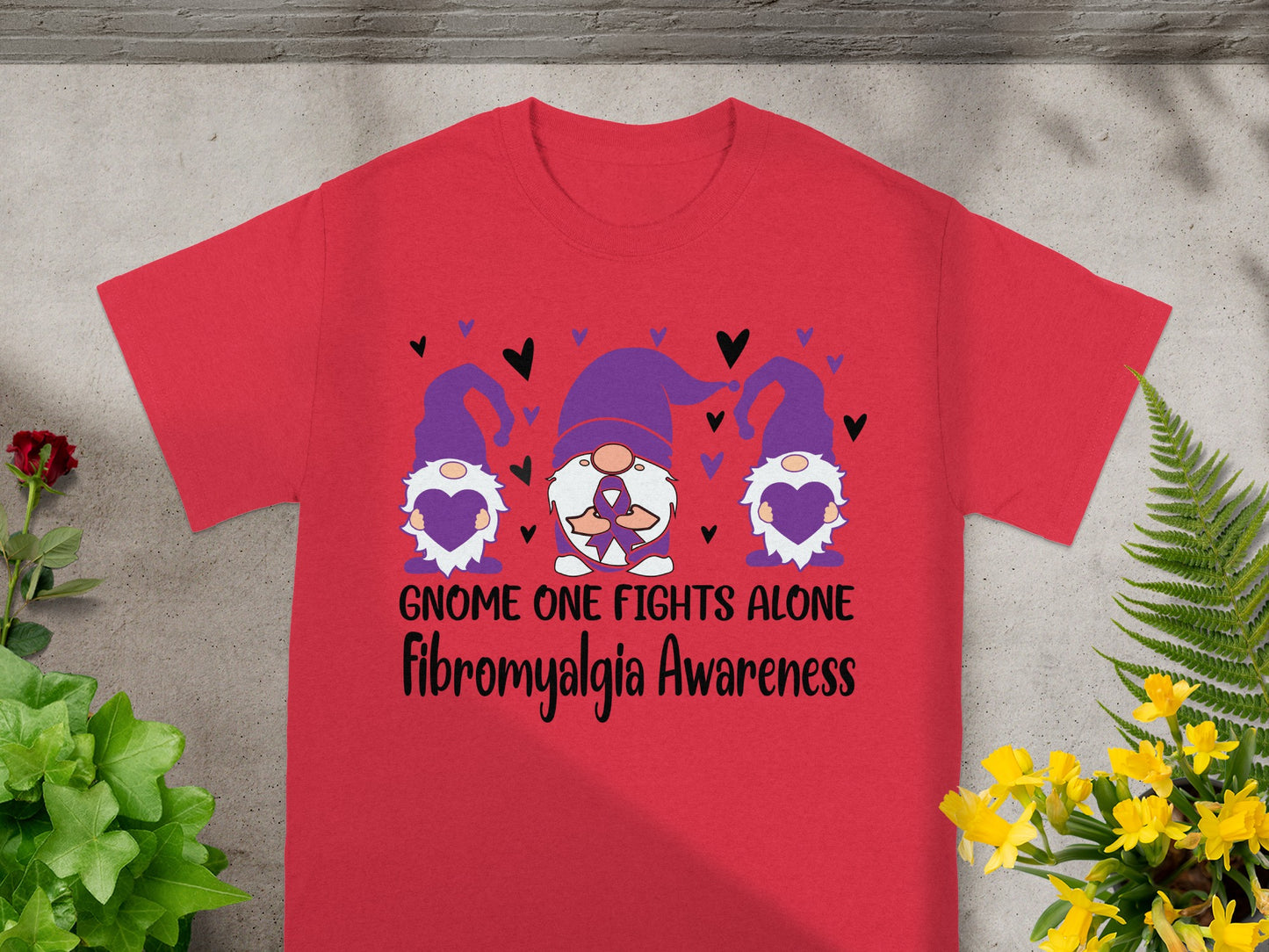 Gnome One Fights Alone Fibromyalgia Awareness Shirt