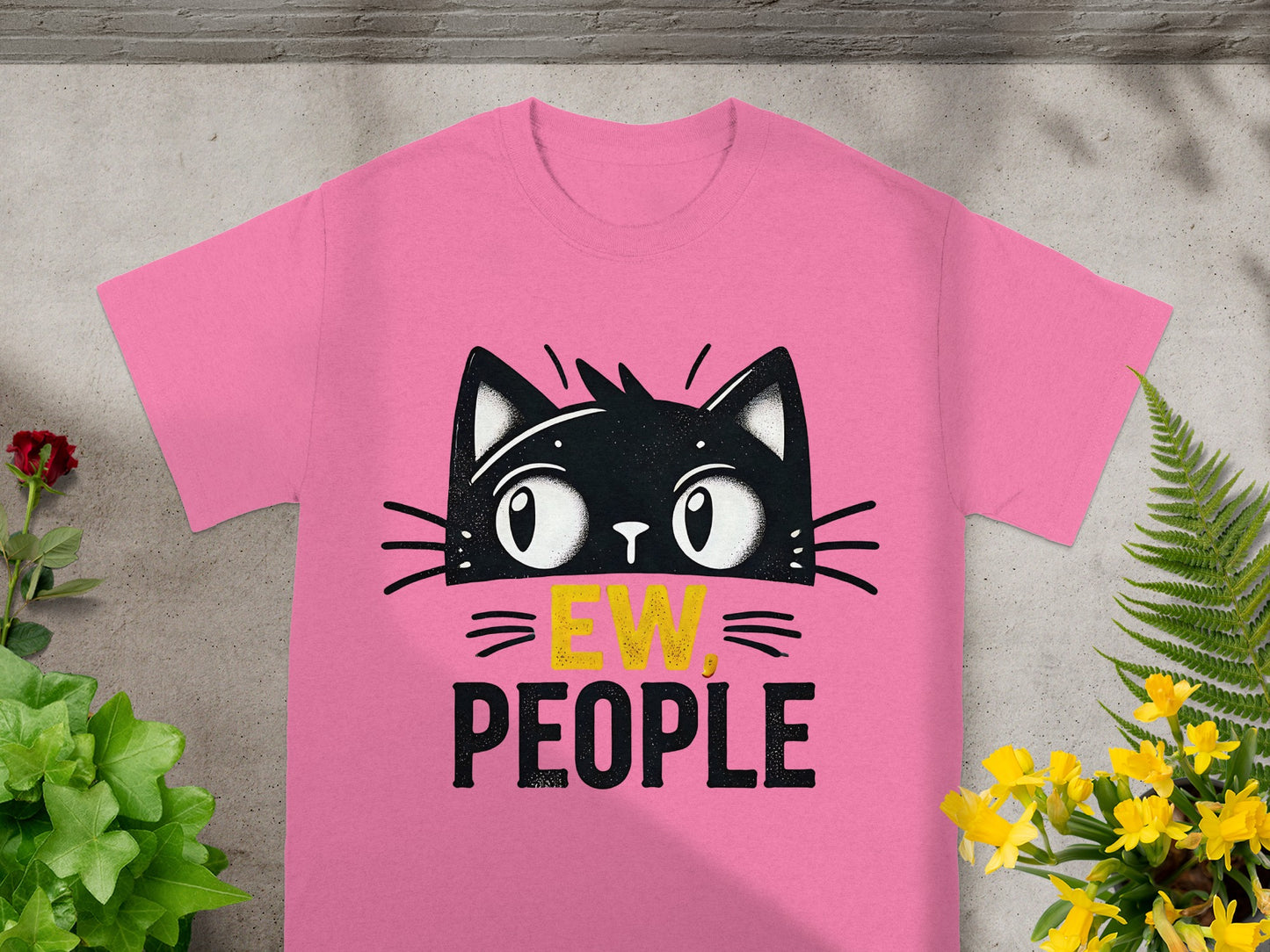 Ew People Cat Graphic Design on Pink T-shirt