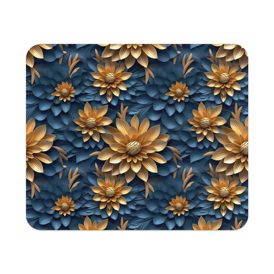 Elegant Gold and Blue Floral Pattern Design Mousepad
