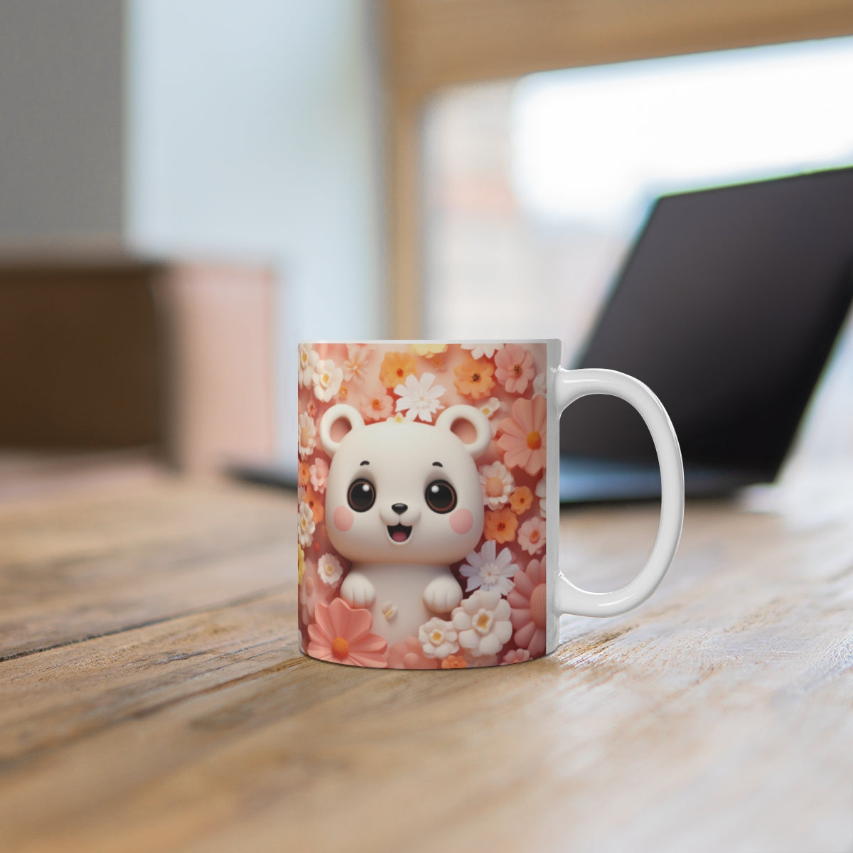 Cute Bear Surrounded By Flowers Design Mug