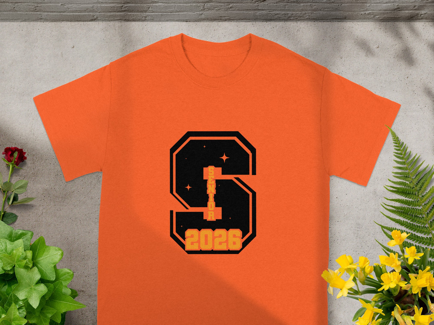 Senior 2026 Big S Orange Graphic Print T-Shirt