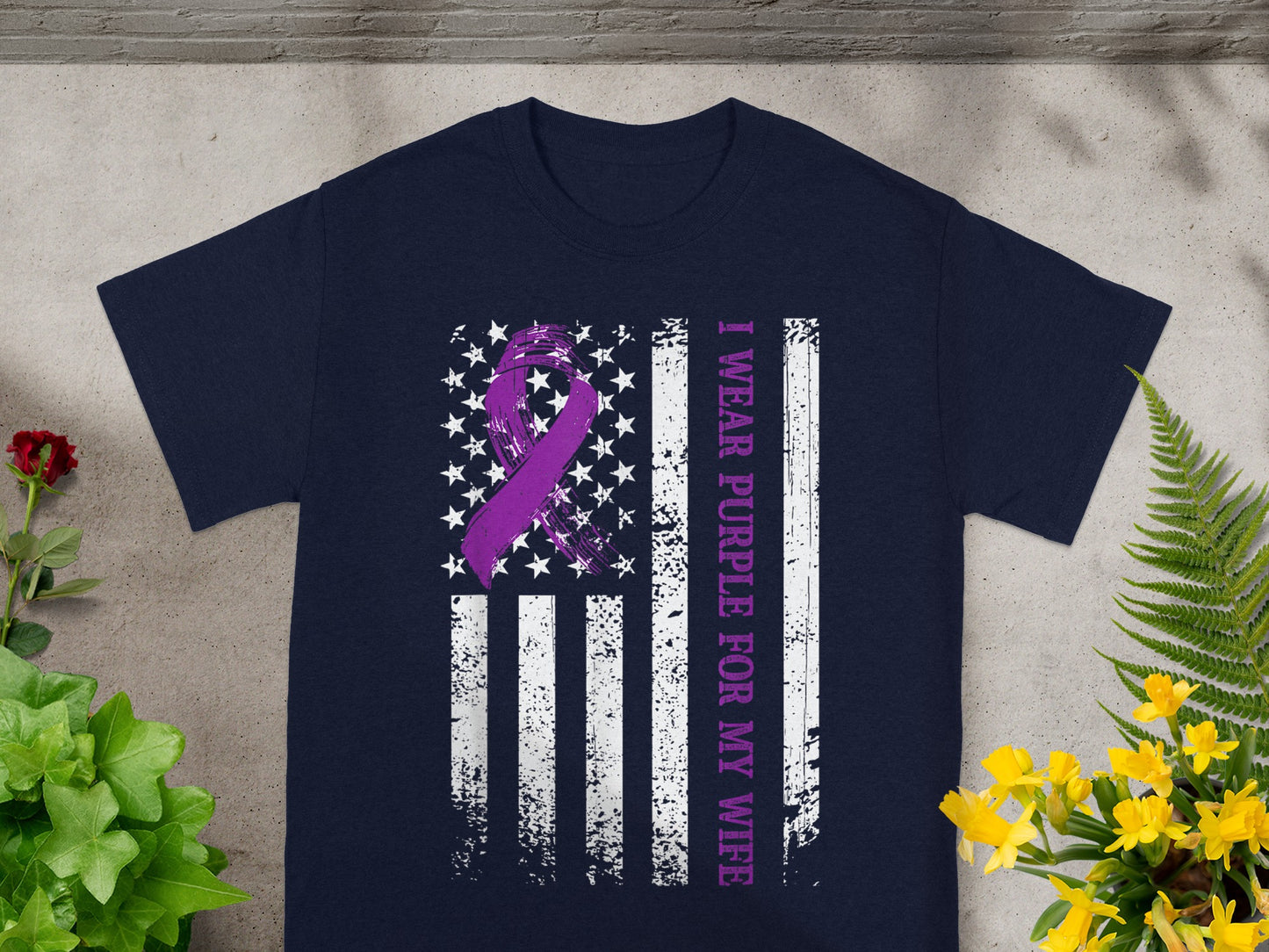 I Wear Purple For My Wife American Flag Shirt