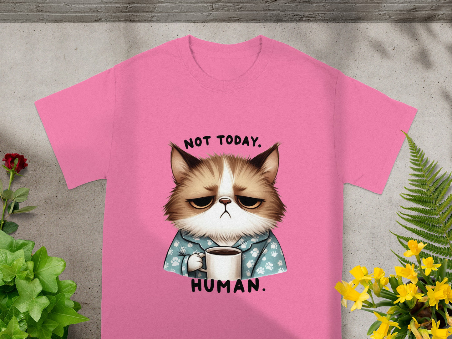 Not Today Human Cat Illustration Pink Shirt