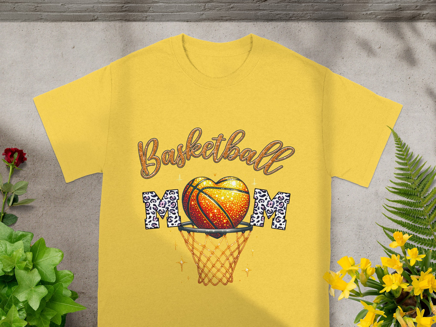 Basketball Mom T-Shirt with Leopard Print Letters